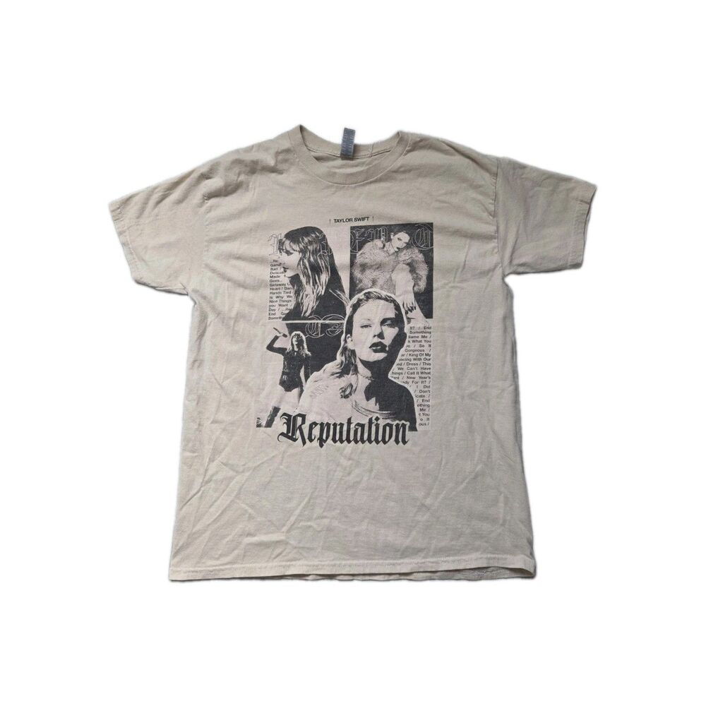 Taylor Swift Reputation Beige Graphic Concert Music T Shirt Gildan Size L EUC